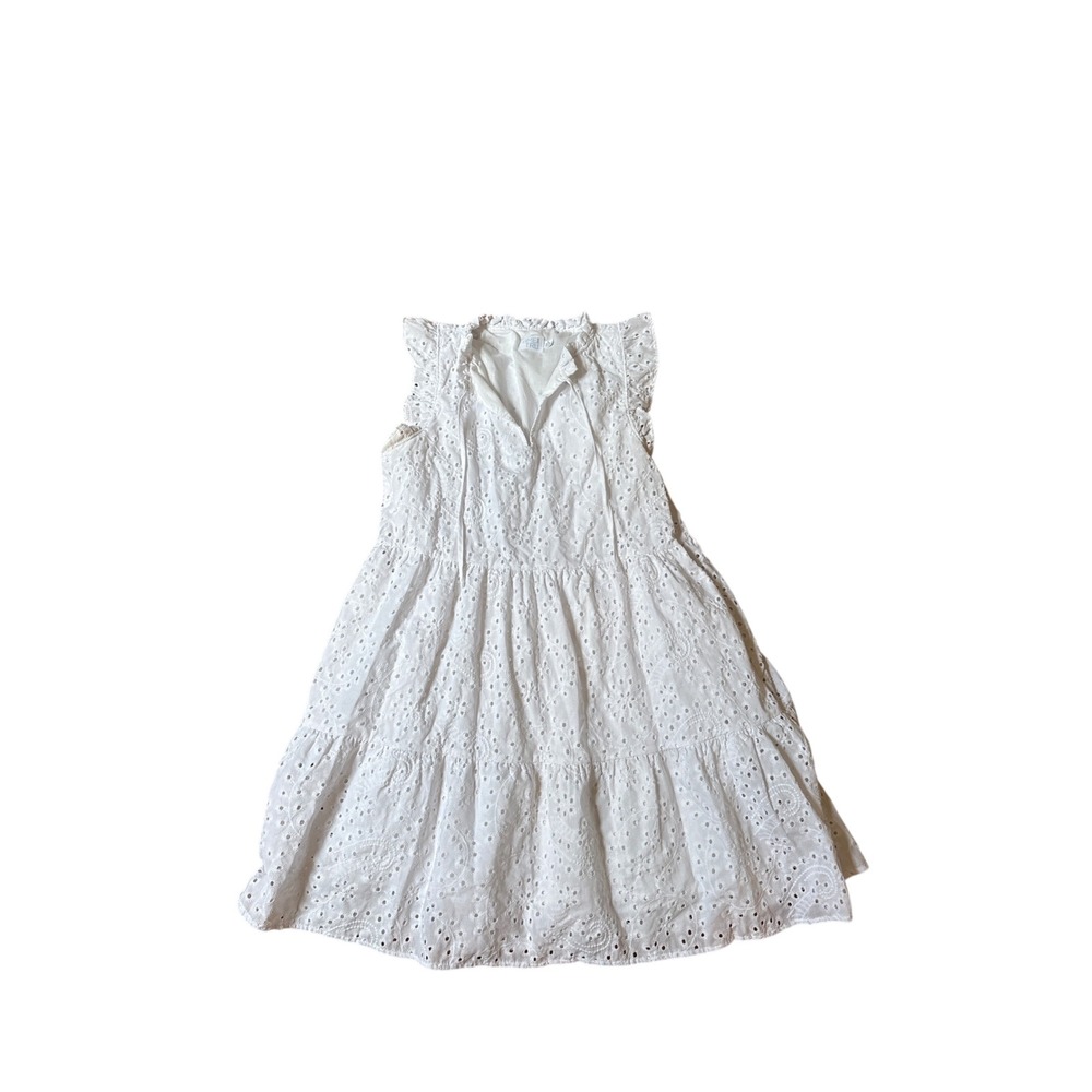 Time and Tru Mini Dress Women White Eyelet Tiered Boho Sleeveless SIZE S 4-6